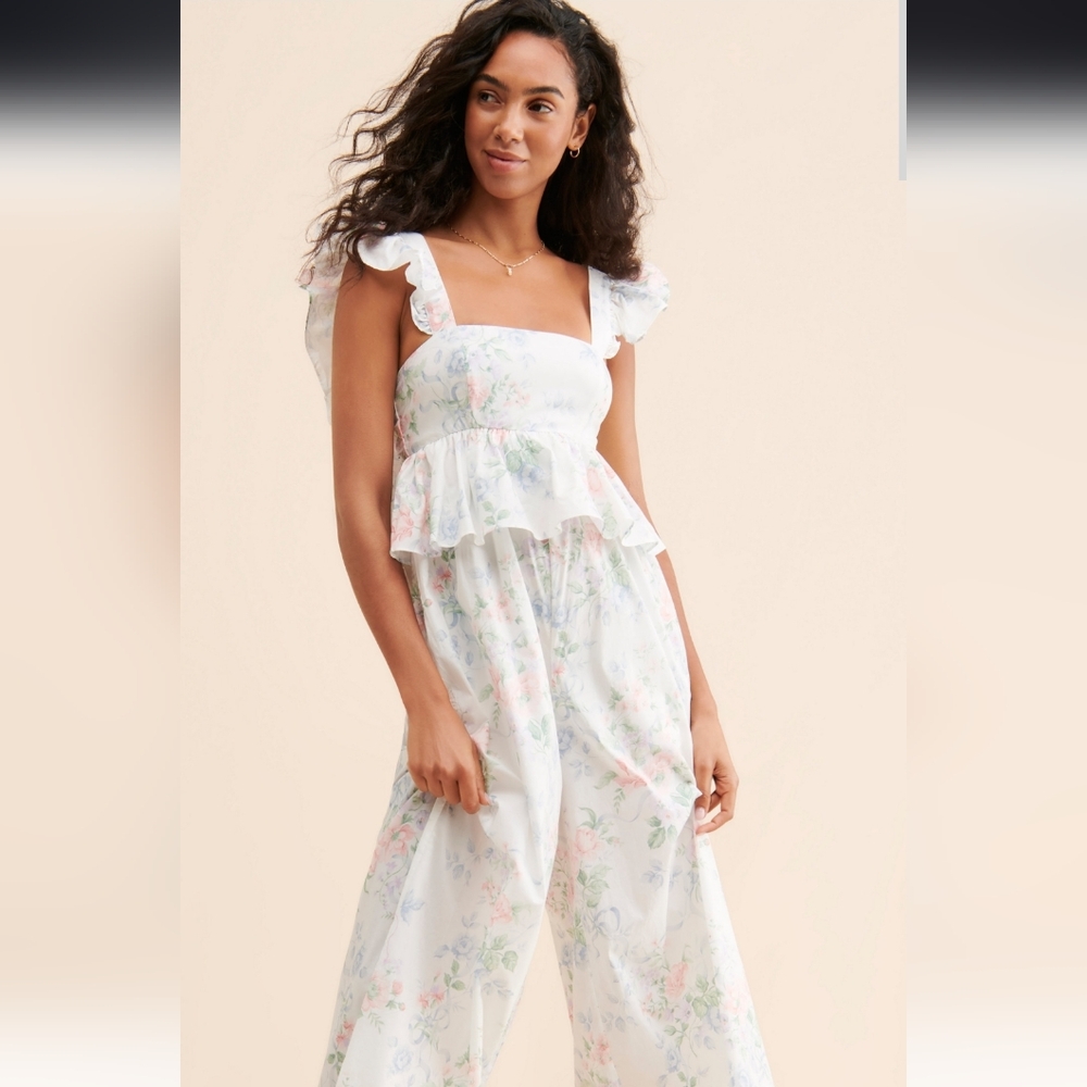 Selkie White Floral Ruffle Jumpsuit